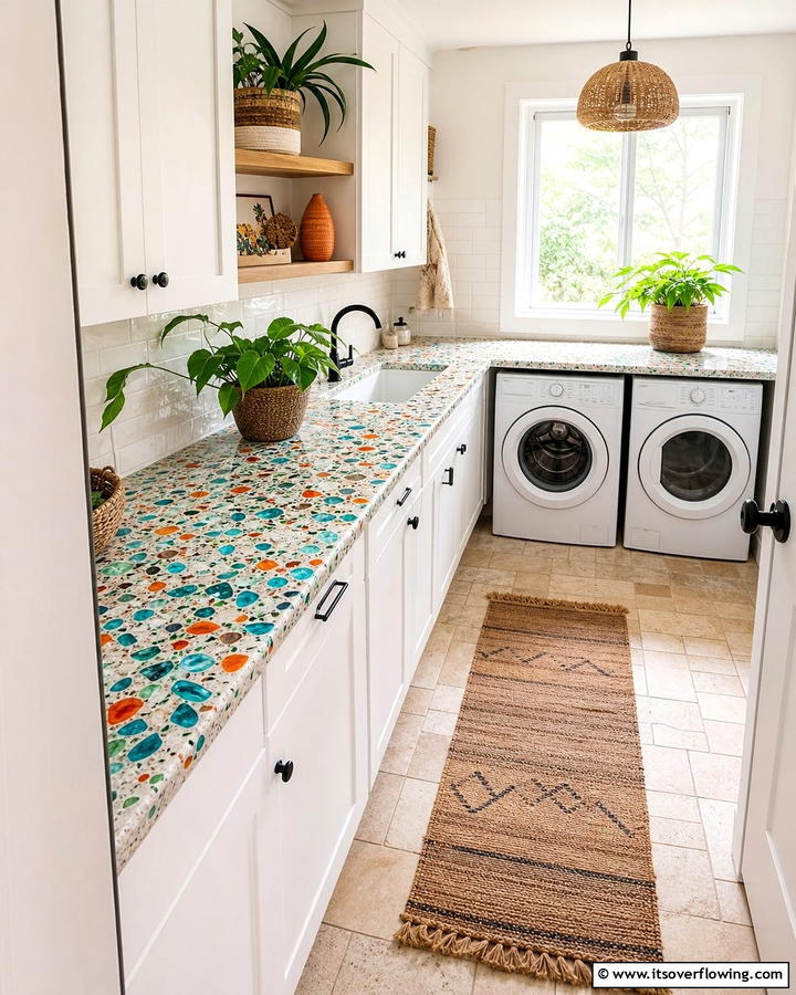 Recycled Glass Countertops for Eco Friendly Style - 20 Laundry Room Countertop Ideas for a Functional and Stylish Space