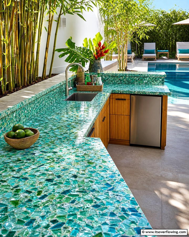 Recycled Glass Countertops - 25 Types of Outdoor Kitchen Countertops for Durability