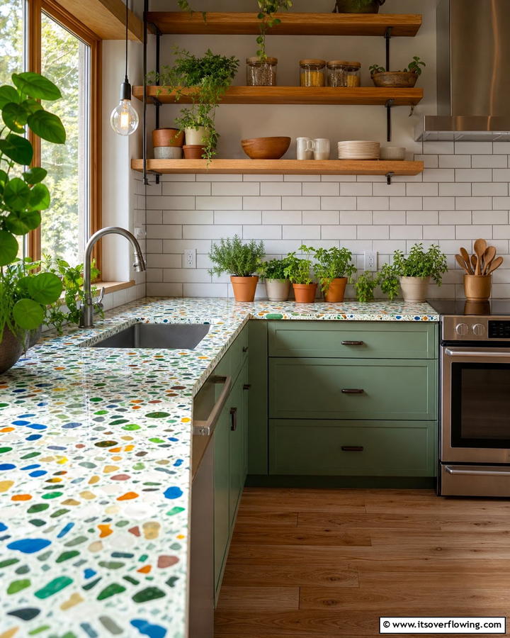 Recycled Glass Eco Countertops - 21 Kitchen Countertop Ideas- Durable & Stylish Surfaces