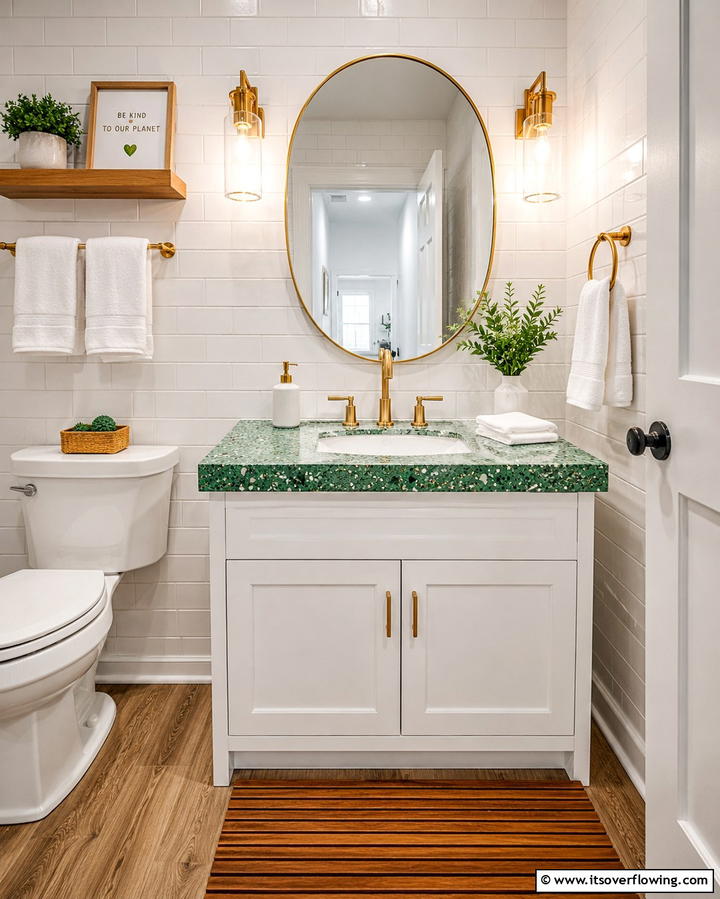 Recycled Glass Green Countertops - 20 Small Green Bathroom Ideas for a Fresh and Tranquil Space