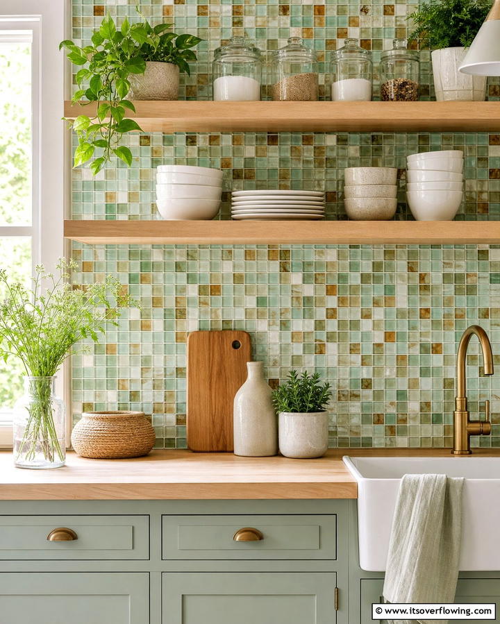 Recycled Glass Tiles - 25 Rustic Backsplash Ideas for a Farmhouse Kitchen