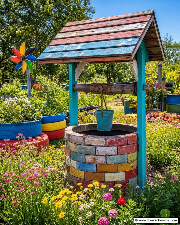 Recycled Material Wishing Well - 20 Outdoor Wishing Well Garden Ideas for Enchantment