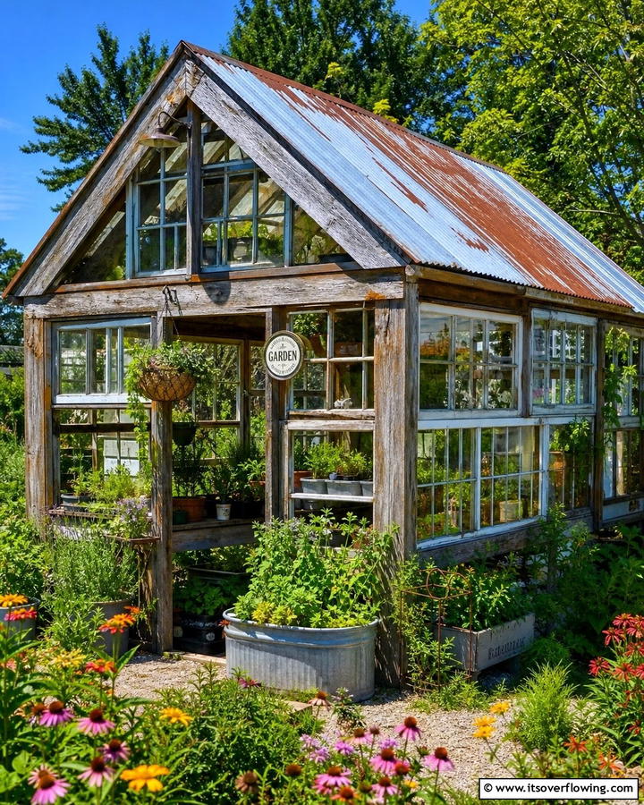 Recycled Materials Greenhouse - 21 Greenhouse Ideas to Nurture Plants Year-Round