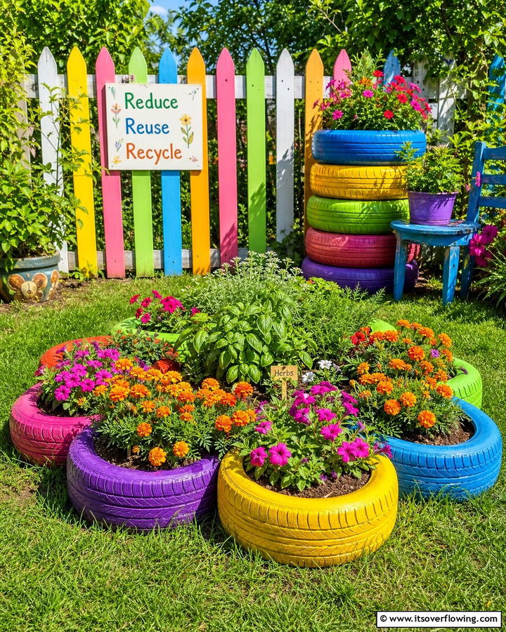Recycled Tire Round Garden Bed - 20 Round Garden Bed Ideas for Unique Landscapes
