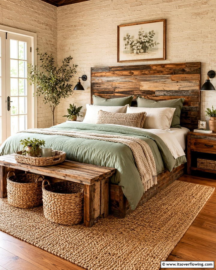 Recycled Wood Accents - 30 Green Bedroom Decor Ideas for Calming Retreats