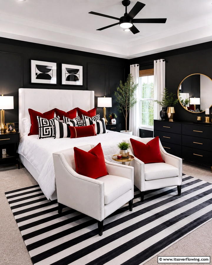 Red Accent Wall - 25 Red Black and White Bedroom Ideas for a Bold Look