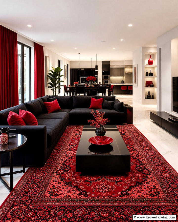 Red Accents with Black Furniture - 25 Black and Red Living Room Ideas for a Dramatic Look