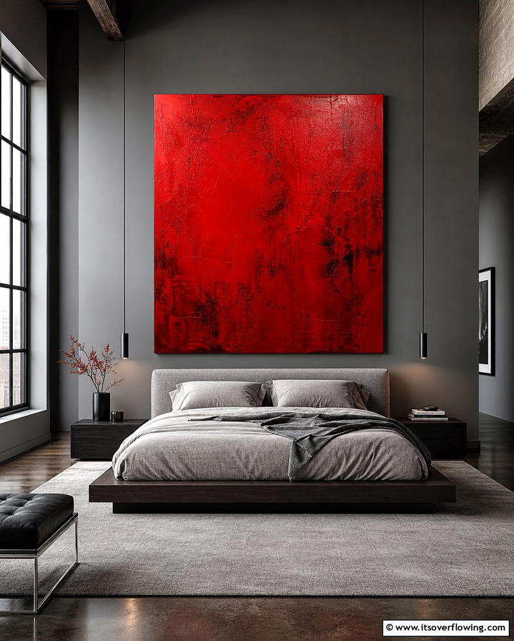 Red Artwork as a Focal Point - 25 Red Bedroom Ideas to Transform Your Space