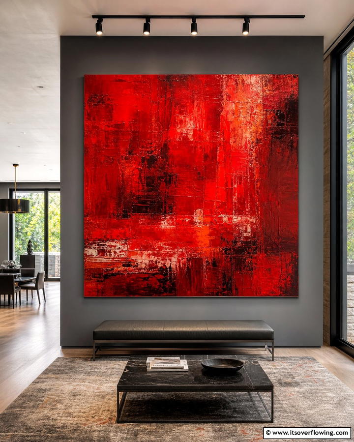 Red Artwork on Grey Walls - 25 Red and Grey Living Room Ideas for a Modern Touch