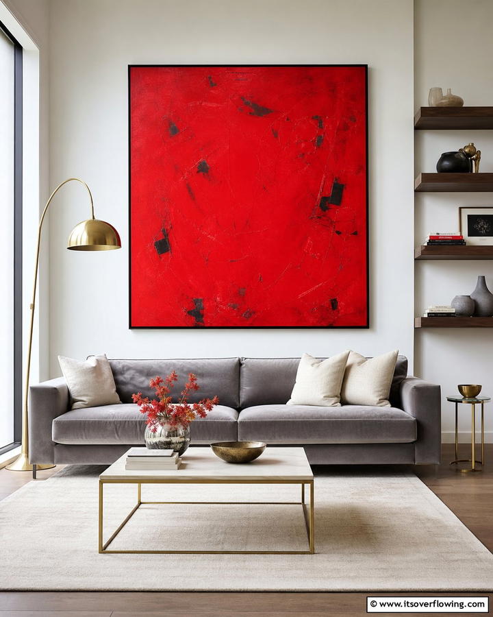 Red Artwork on Neutral Walls - 17 Red Living Room Ideas for Dramatic Modern Interiors