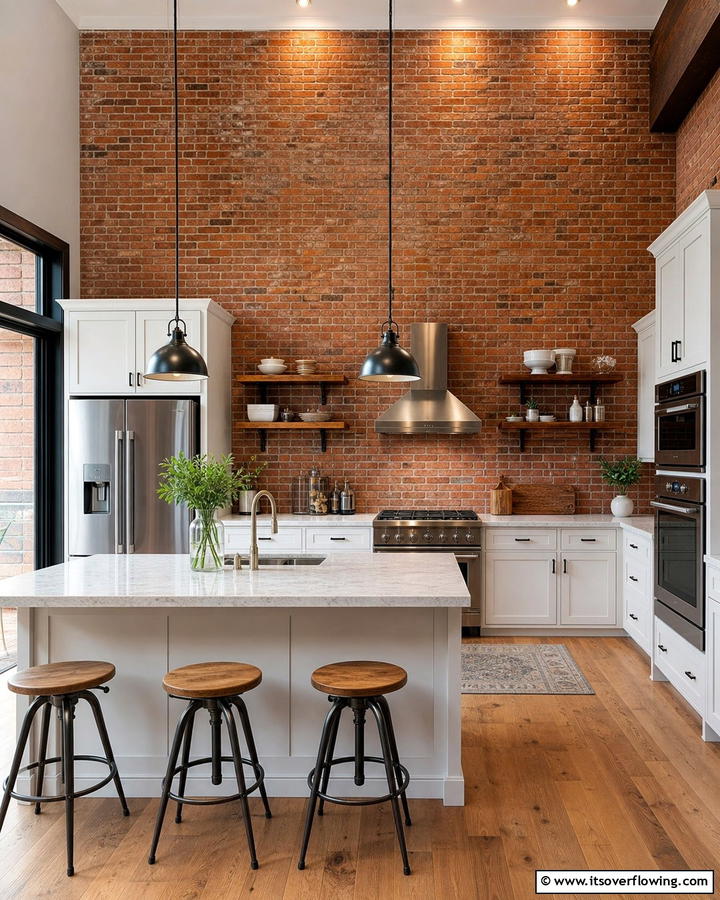 Red Brick Accent Walls - 20 Red Brick Kitchen Ideas for a Rustic Charm