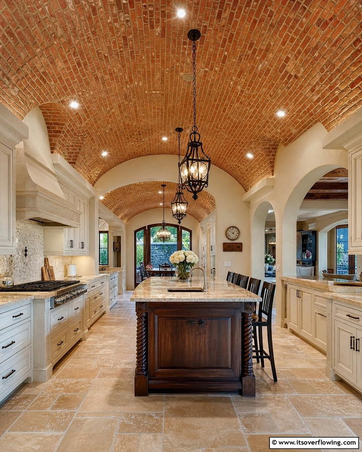 Red Brick Ceiling Accents - 20 Red Brick Kitchen Ideas for a Rustic Charm