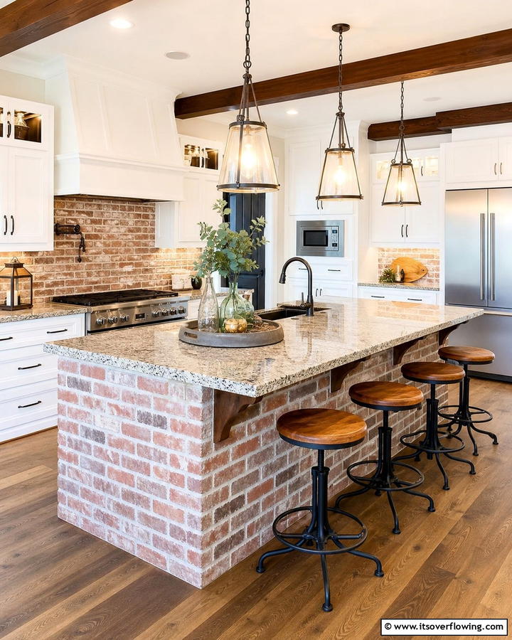 Red Brick Kitchen Islands - 20 Red Brick Kitchen Ideas for a Rustic Charm