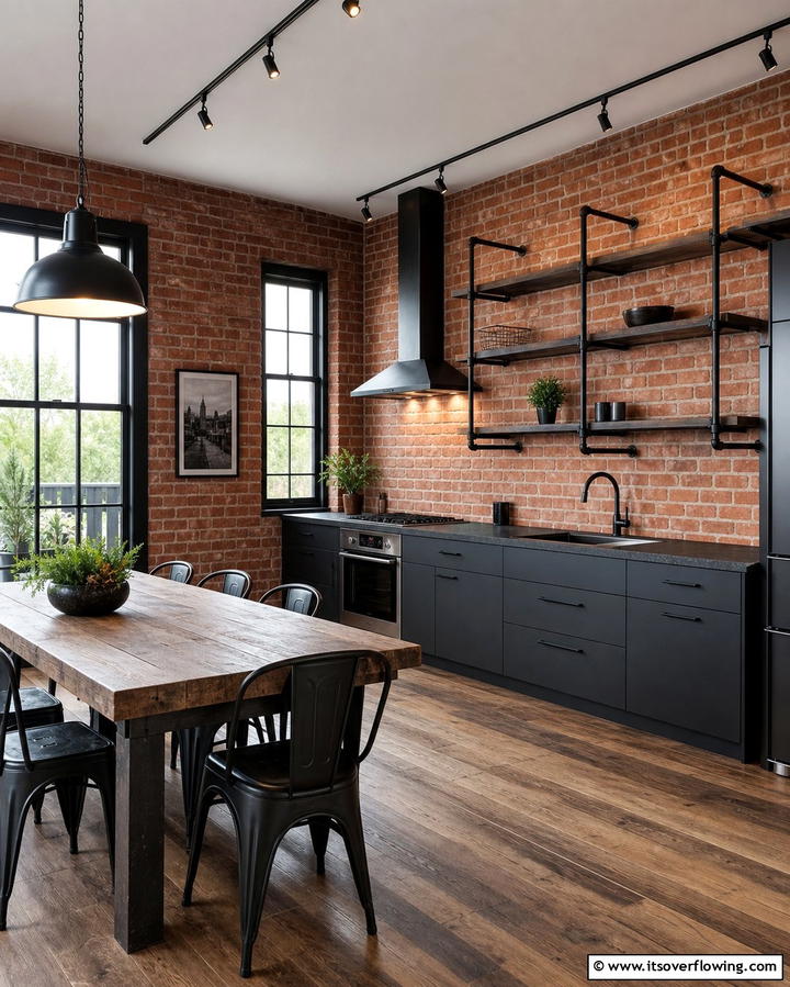 Red Brick Walls with Black Accents - 25 Red and Black Kitchen Ideas for a Bold Look