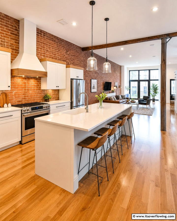Red Brick and Open Concept Kitchens - 20 Red Brick Kitchen Ideas for a Rustic Charm