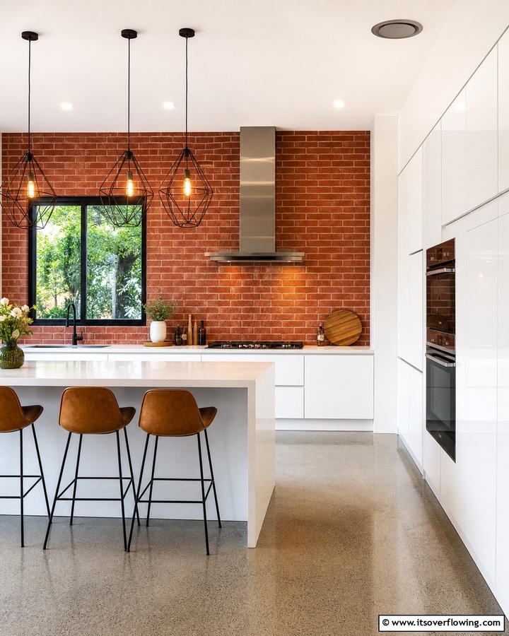 Red Brick as a Contrast Element - 20 Red Brick Kitchen Ideas for a Rustic Charm