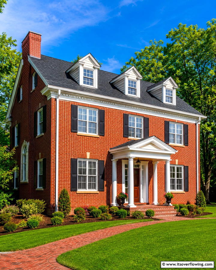Red Brick with Classic White Trim - 25 Red Home Exterior Ideas to Boost Curb Appeal