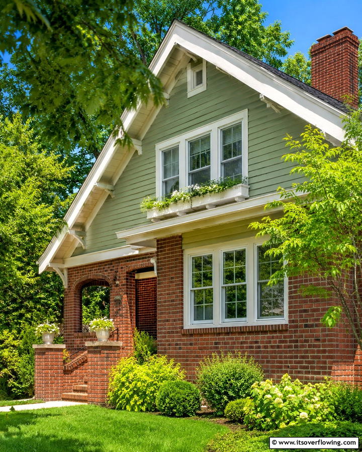 Red Brick with Sage Green Vinyl Siding - 25 Vinyl Siding and Brick Combinations for Curb Appeal