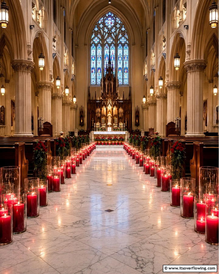 Red Candlelit Aisles - 30 Red Wedding Theme Ideas for Bold and Romantic Celebrations
