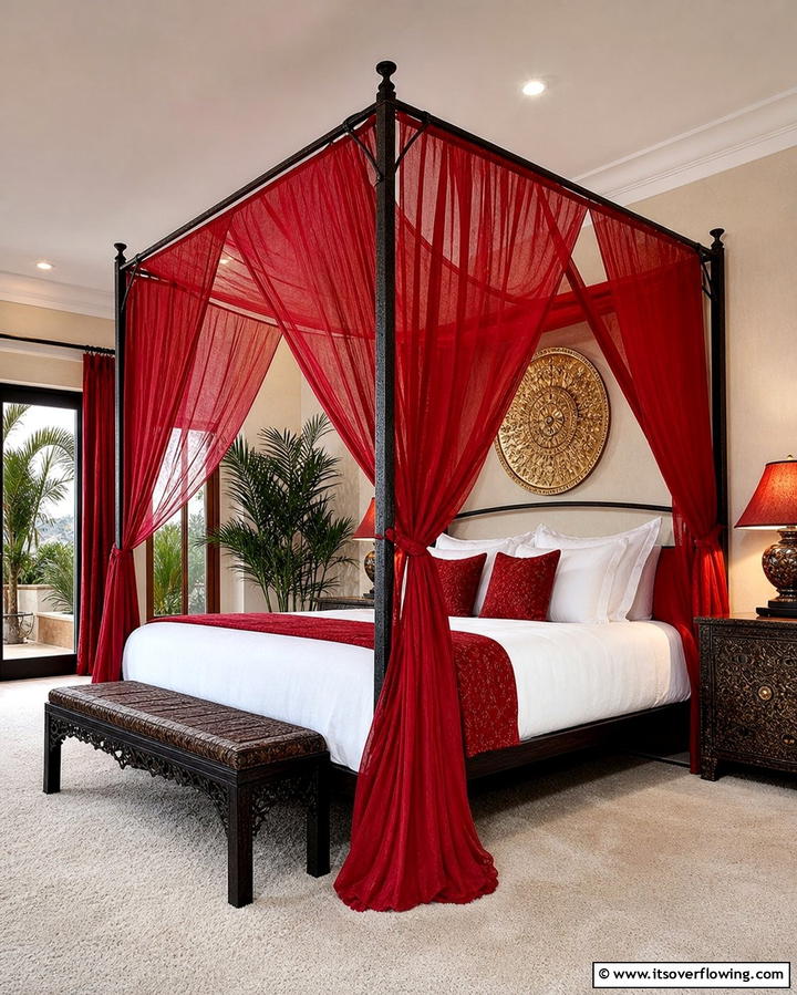 Red Canopy Bed - 25 Red Bedroom Ideas to Transform Your Space