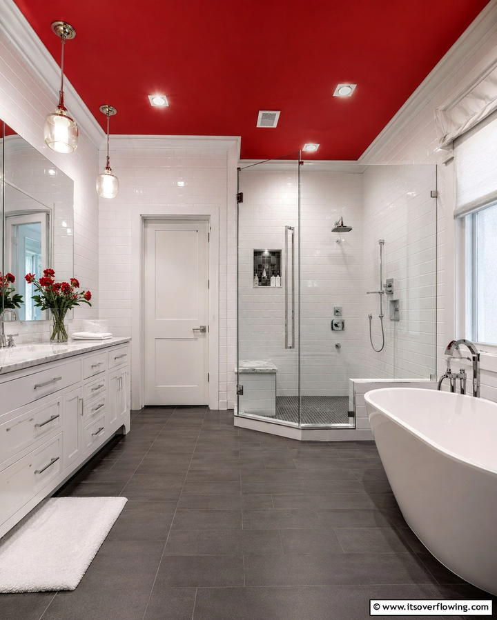 Red Ceiling Accent - 25 Red Bathroom Ideas for a Luxurious Feel