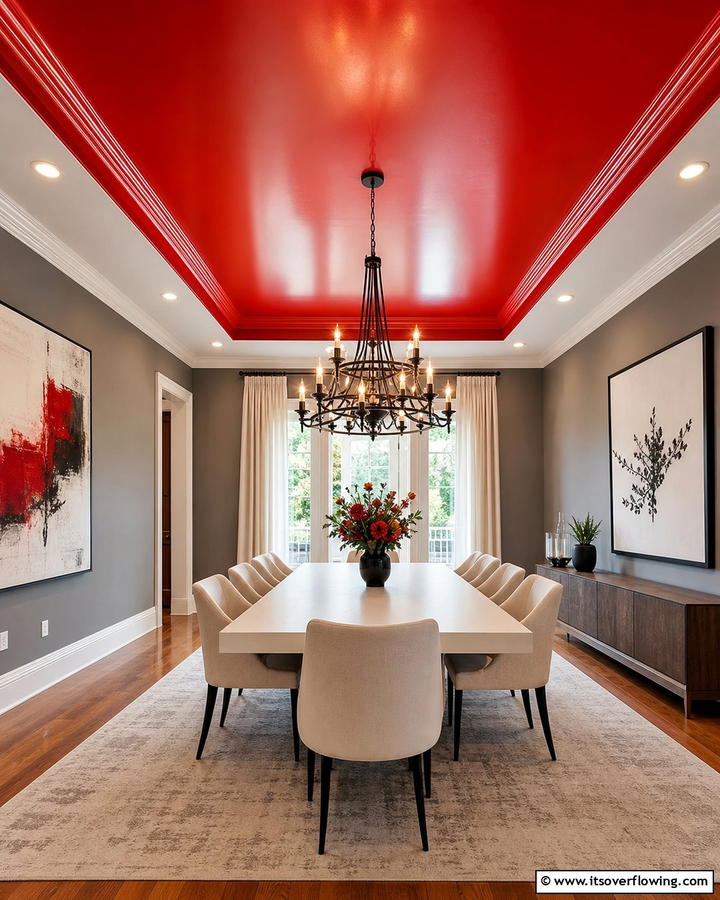 Red Ceiling Statement - 20 Red Dining Room Ideas for a Bold and Vibrant Space