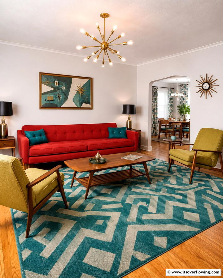 Red Couch in a Mid Century Modern Design - 25 Red Couch Living Room Ideas to Make a Statement