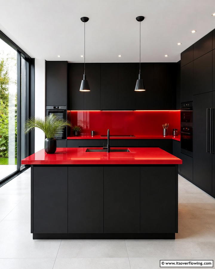 Red Countertops with Black Cabinets - 25 Red and Black Kitchen Ideas for a Bold Look