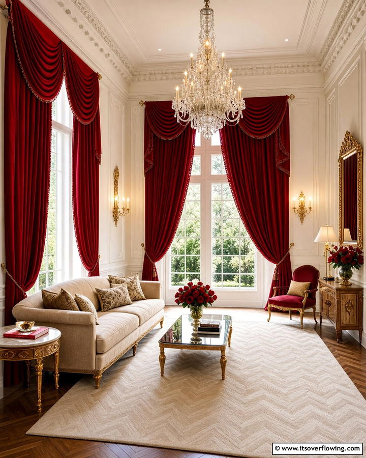 Red Curtains for Rich Texture - 17 Red Living Room Ideas for Dramatic Modern Interiors