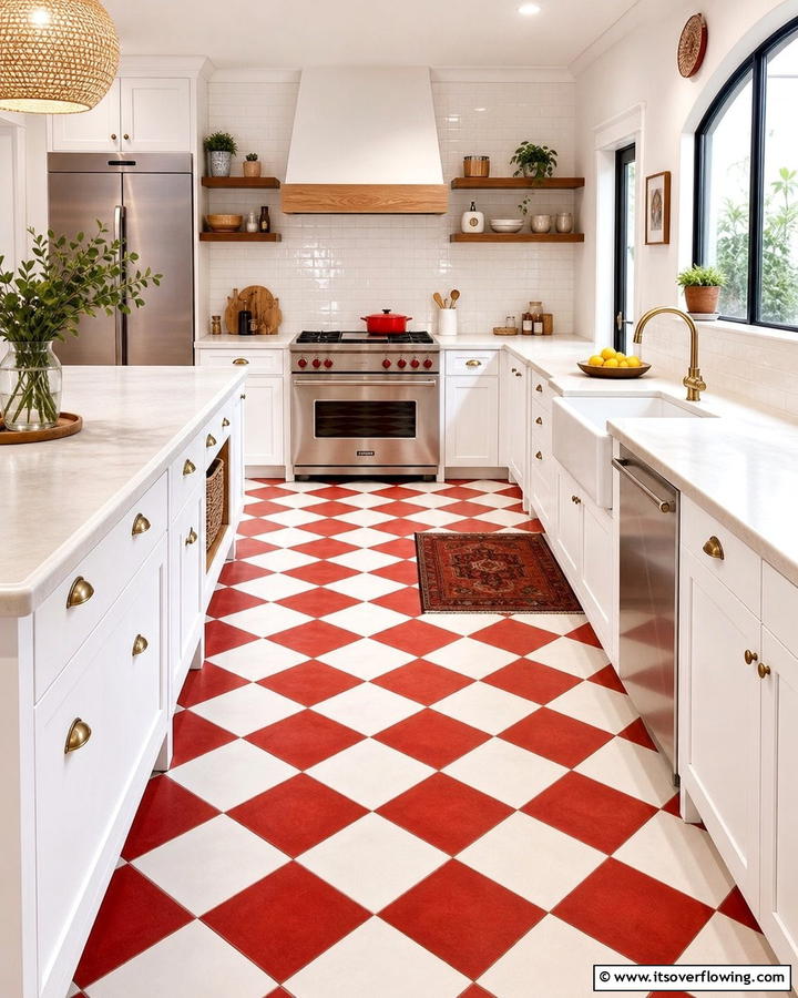 Red Floor Tiles for a Striking Base - 17 Red Kitchen Design Ideas for Bold Contemporary Spaces