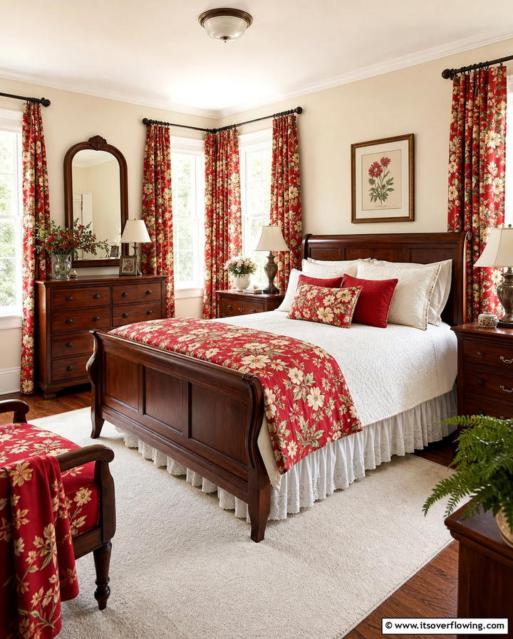 Red Floral Accents - 25 Red Bedroom Ideas to Transform Your Space
