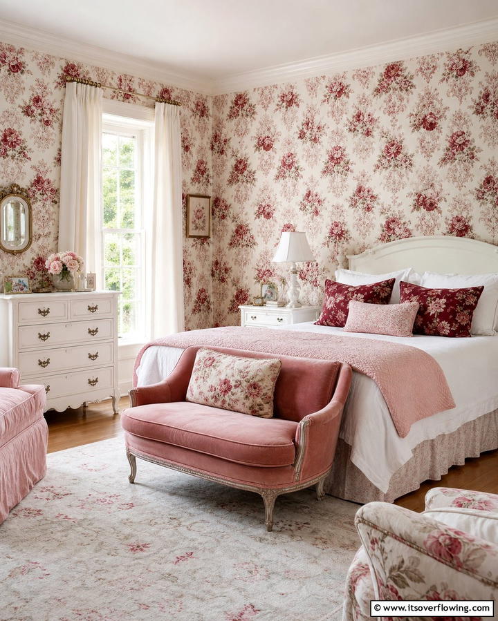Red Floral Patterns for a Feminine Touch - 25 Red Bedroom Ideas to Transform Your Space