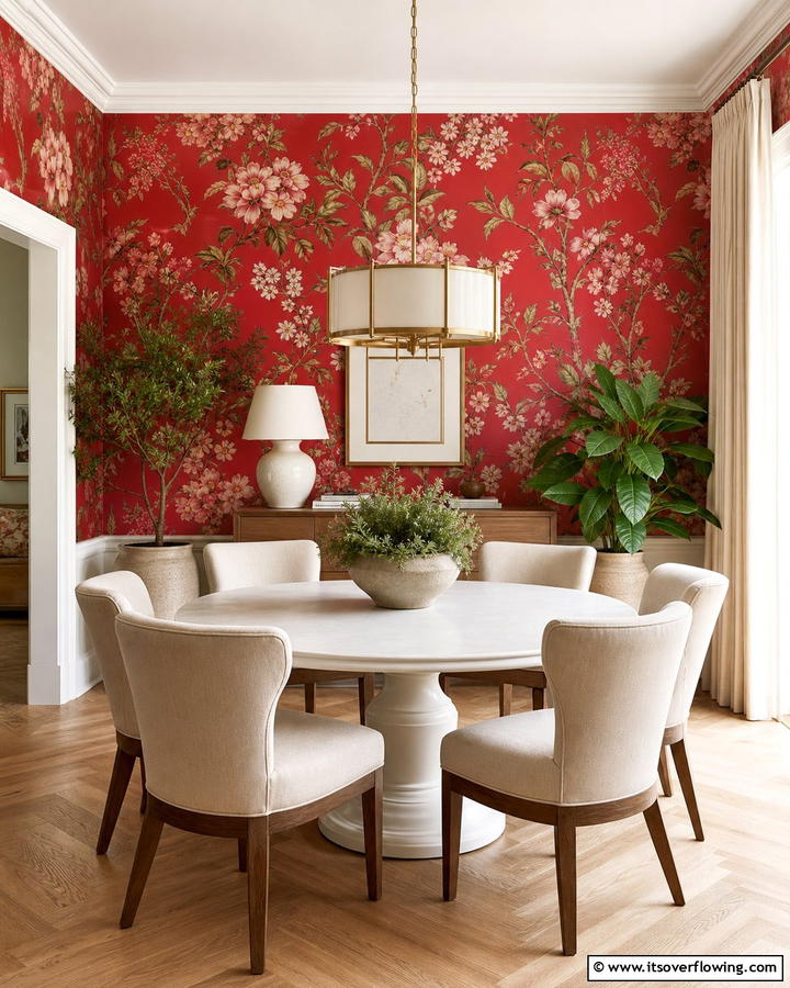 Red Floral Patterns - 20 Red Dining Room Ideas for a Bold and Vibrant Space