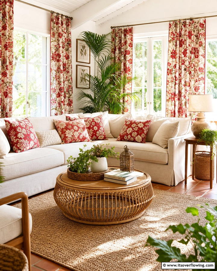 Red Floral Prints for a Fresh Look - 17 Red Living Room Ideas for Dramatic Modern Interiors