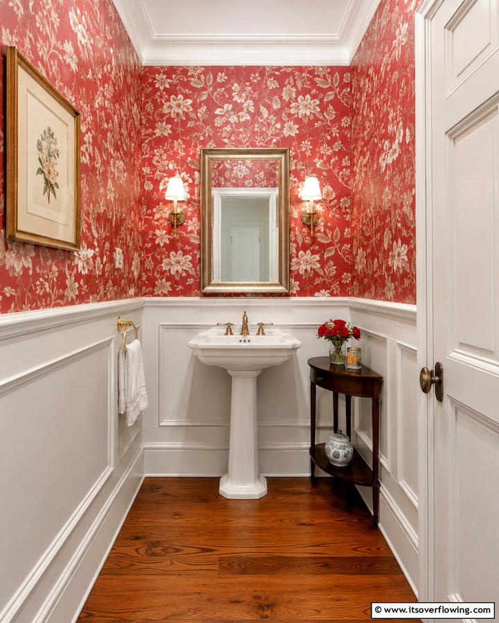 Red Floral WallpaperExact - 25 Red Bathroom Ideas for a Luxurious Feel