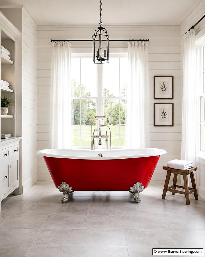 Red Freestanding Bathtub - 25 Red Bathroom Ideas for a Luxurious Feel