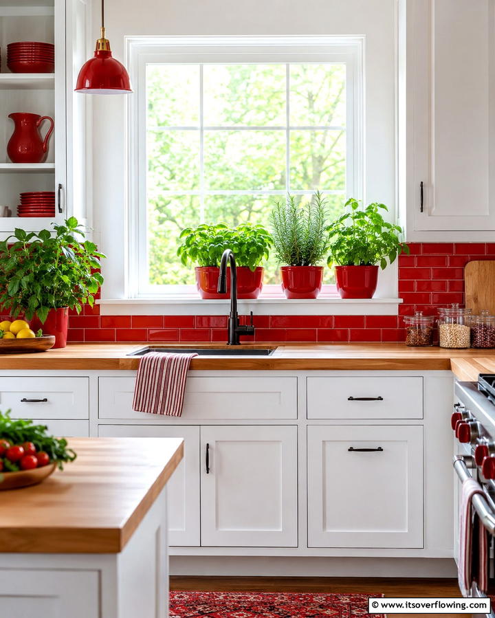 Red Kitchen Herb Garden - 30 Bold Red Kitchen Ideas for a Vibrant Cooking Space