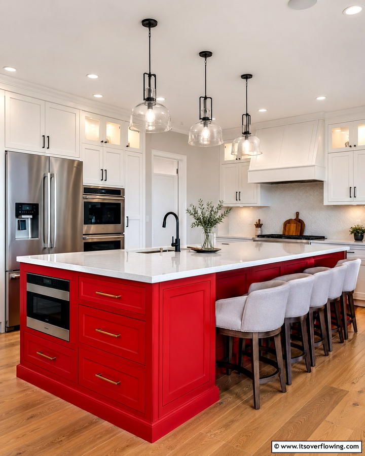 Red Kitchen Island Statement - 30 Bold Red Kitchen Ideas for a Vibrant Cooking Space