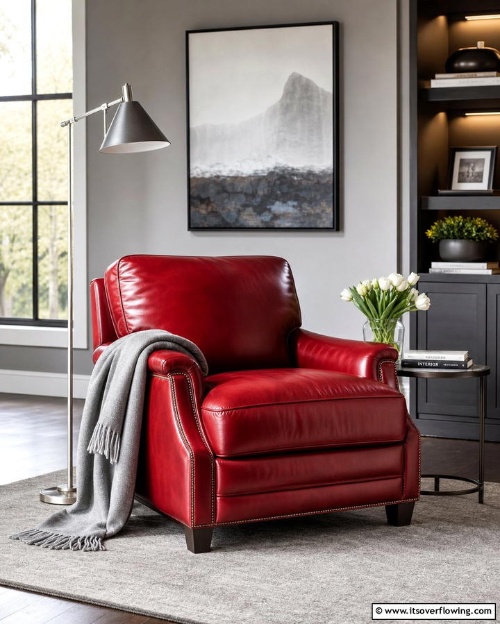 Red Leather Armchair with Grey Accents - 25 Red and Grey Living Room Ideas for a Modern Touch