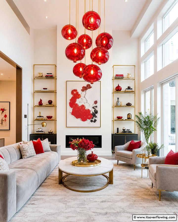 Red Lighting Fixtures for Warmth - 17 Red Living Room Ideas for Dramatic Modern Interiors