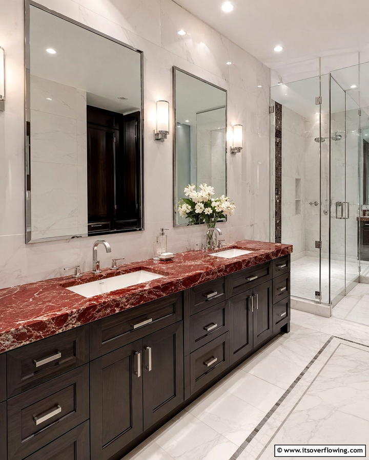 Red Marble Countertops - 25 Red Bathroom Ideas for a Luxurious Feel