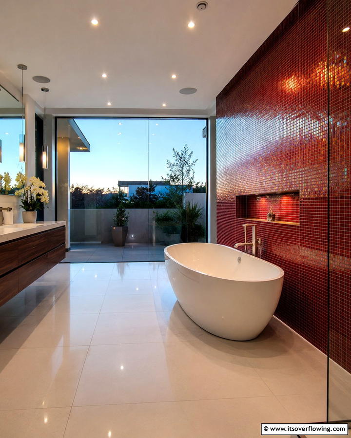 Red Mosaic Tiles - 25 Red Bathroom Ideas for a Luxurious Feel