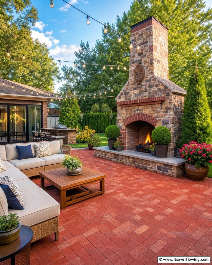Red Paver Patio with Outdoor Fireplace - 20 Red Paver Patio Ideas for Stunning Outdoor Spaces