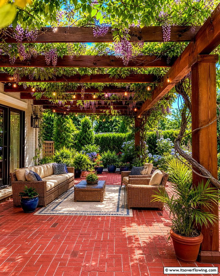 Red Paver Patio with Pergola - 20 Red Paver Patio Ideas for Stunning Outdoor Spaces