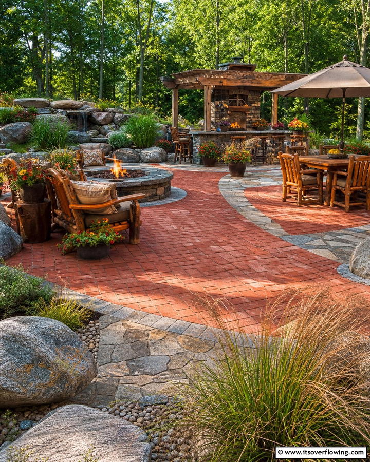Red Pavers with Stone Accents - 20 Red Paver Patio Ideas for Stunning Outdoor Spaces