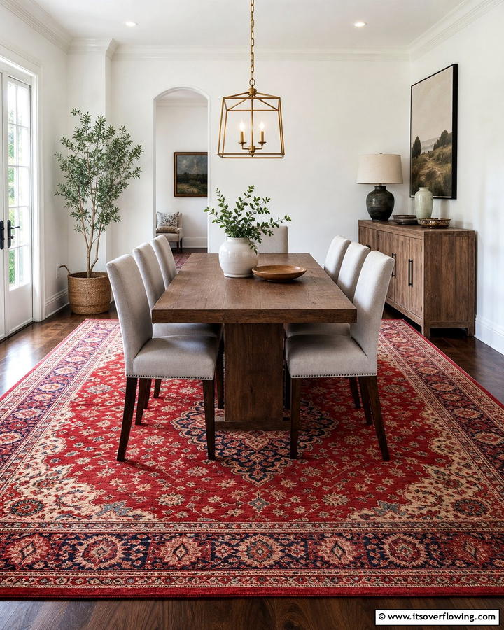 Red Rug Focal Point - 20 Red Dining Room Ideas for a Bold and Vibrant Space