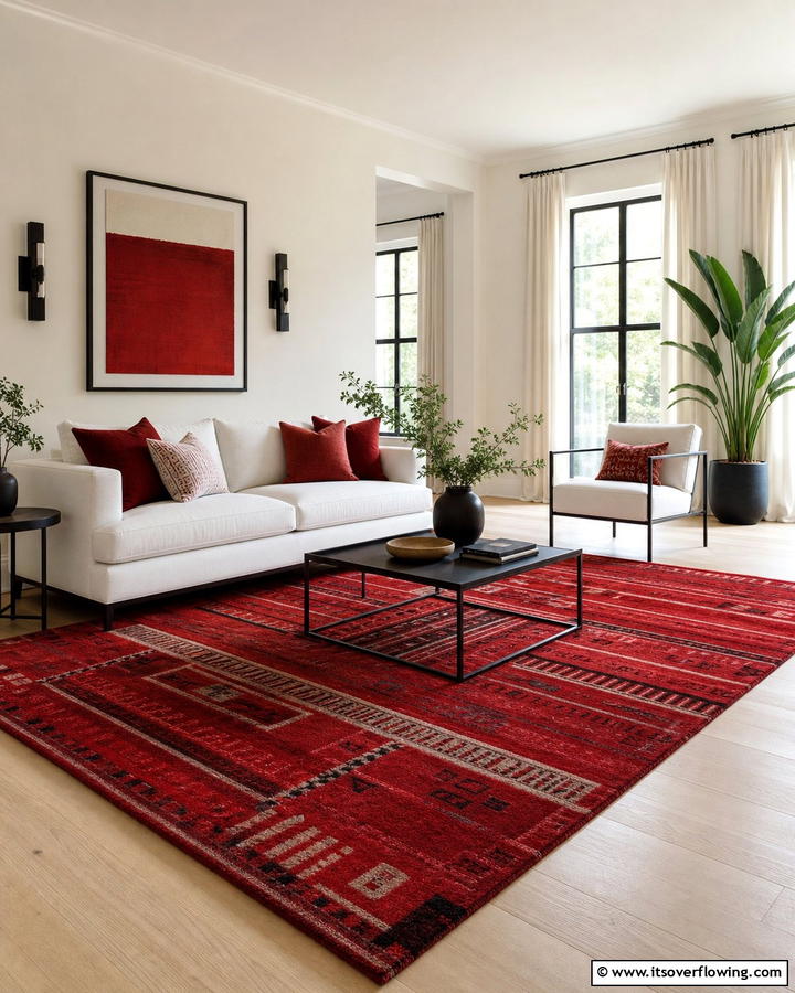Red Rug for Contrast and Texture - 17 Red Living Room Ideas for Dramatic Modern Interiors