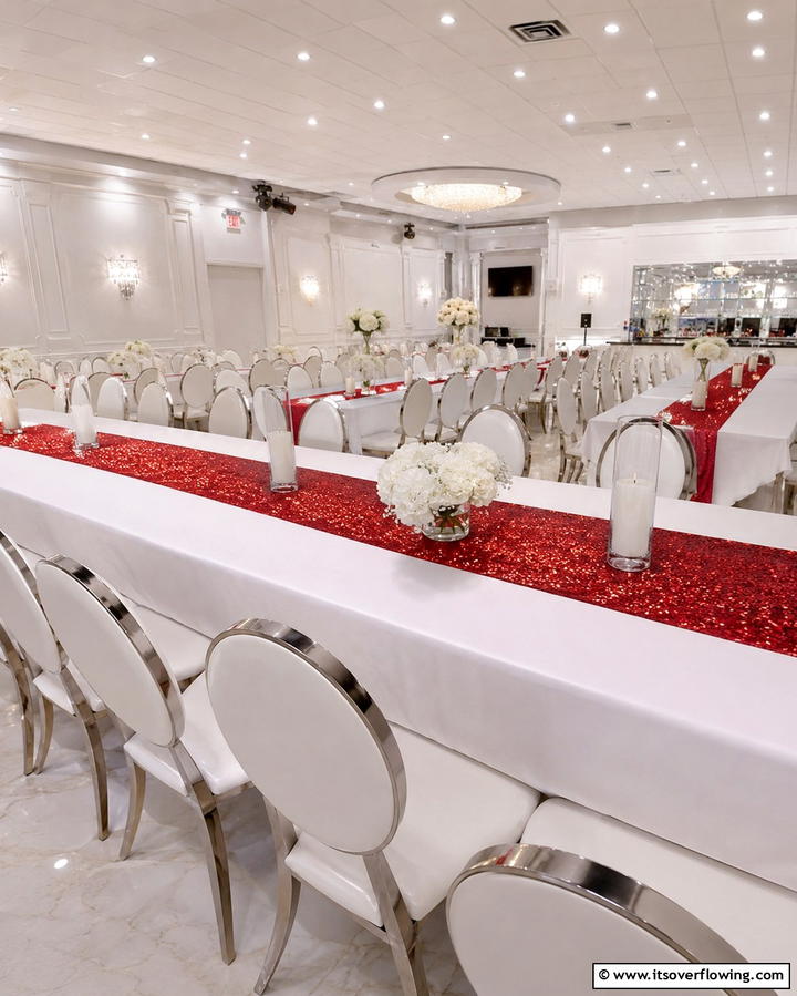 Red Sequin Table Runners - 30 Red Wedding Theme Ideas for Bold and Romantic Celebrations
