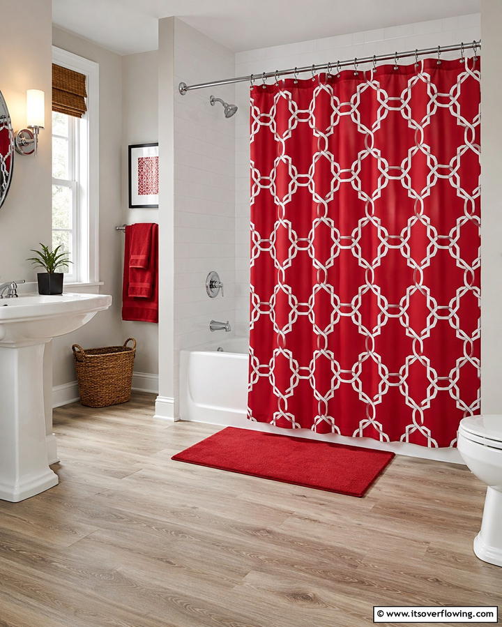 Red Shower Curtains - 25 Red Bathroom Ideas for a Luxurious Feel