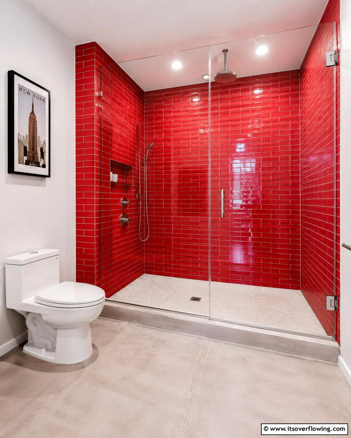 Red Shower Tiles - 25 Red Bathroom Ideas for a Luxurious Feel